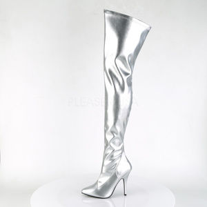 Pointy Toe Metallic Stiletto Heel Thigh High Boots